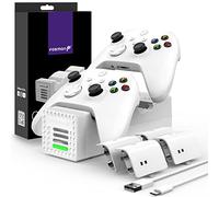 Fosmon Quad Pro 2 Cargador Compatible con Mando Xbox Series X/S Controller (No para Xbox One/360 /Elite 2), Doble Estación + 2 Cargador de Batería Estación con 4 x 2200mAh Batería Recargable - Blanco