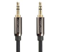 FosPower Cable de Audio Estéreo Auxiliar Jack 3.5mm Macho a Macho - 7.62m | Step Down Diseño Auxiliar Cable de Conexión Premium Enchapado en Oro para Apple iPhone, iPod, Android Smartphones, y Tablets