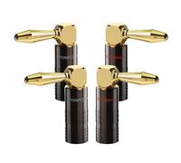 FosPower - Conectores Banana 2 Pares / 4 Piezas | Angulo de 90° | Conectores para Altavoces | Chapados en Oro de 24K en Ángulo Recto para Cables de Altavoz | para HiFi, Soundbar, Altavoces