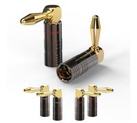 FosPower - Conectores Banana 6 Pares / 12 Piezas | Angulo de 90° | Conectores para Altavoces | Chapados en Oro de 24K en Ángulo Recto para Cables de Altavoz | para HiFi, Soundbar, Altavoces