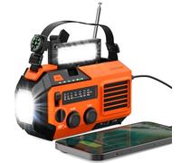 FosPower Radio meteorológica de Emergencia NOAA/Am/FM con Banco de energía portátil de 19240 mWh (5200 mAh), Carga USB/Solar/manivela, Alarma y Linterna para Emergencia Interior/Exterior, Naranja