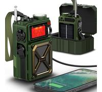 FosPower Solar Crank Radio Model D9 with LCD, Flashlight Am/FM/WB and Bank d'power Supply 4,000 mAh - Dark Green