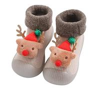 Fossen Disfraz Navidad Bebe Niña Niño Calcetines de Piso Antideslizante - Patrón de Papa Noel Arbol de Navidad Reno (0-6 Meses, Ciervo)