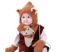 Fossen Invierno Bebe Bufanda Gorra Guantes para 3 Meses - 3 Años Niña Niño - Tejido de Lana de Oreja de Zorro de Dibujos Animados Sombrero Conjunto/3PC (Coffee)