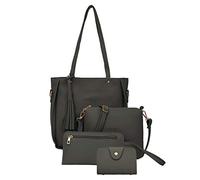 FossenMA Bolsos de Mujer: Bolsa Bandolera de Cuero PU 4PCS - Bolsa de Hombro + Bolsa Cruce + Bolsa + Monedero (Gris Oscuro)