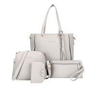 FossenMA Bolsos de Mujer Bolsos, Bandolera de Mujer de Cuero de PU Bolsos Conjunto de Color sólido Retro 4PCS - 1PC Bolsas de hombro + 1PC Bolsas Crossbody + 1PC Bolsas + 1PC Monedero (Gris)