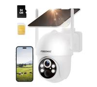 FOSSENXE 4G LTE Cámara Vigilancia Exterior con SIM, 2K HD 4MP Camara Solar 4G sin Cable con Batería, PTZ 355°& 90°, Visión Nocturna, Seguimiento Automático, Almacenamiento Local, IP66
