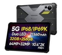 FOSSiBOT DT3 5G Tableta Resistente, Batería 21560mAh, 32GB+256GB(Externo 2TB), Luz de Camping, Cámara 64MP+32MP, 10,4'' 2K FHD+, Android 15 IP68 IP69K Tablet Antigolpes, Dual SIM 5G, GPS NFC Negro