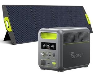 FOSSiBOT Estación de energía portátil F1200 con Panel Solar 200W, 1024Wh LiFePO4 Batería,2 Salidas AC de 1200W (2400W Pico),Carga Rápida de 49 min,generador solar para acampar al aire libre/RV/balcón