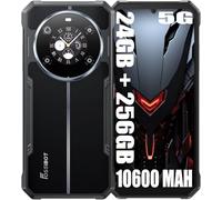 FOSSiBOT F109 Smartphones Libres Robustos 5G, 10600mAh / 18W, 24GB + 256GB Teléfono, Octa Core, 50MP cámara + 16MP, Android 14, 6.75" Móviles, W/ 1.32" Back Touch Watch, IP68/IP69K/NFC Negro