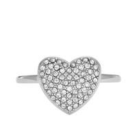 Fossil Anillo con foco central para mujer Sadie Glitz Heart de acero inoxidable, JF046770409, Metallic Silver