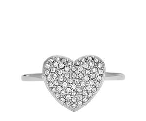 Fossil Anillo con foco central para mujer Sadie Glitz Heart de acero inoxidable, JF046770409, Metallic Silver