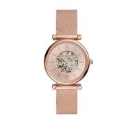 Fossil Carlie Reloj para mujer, movimiento automático con malla de acero inoxidable o correa de piel, Tono oro rosa, 35MM