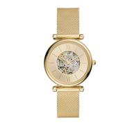 Fossil Carlie Reloj para mujer, movimiento automático con malla de acero inoxidable o correa de piel, Tono Oro, 35MM