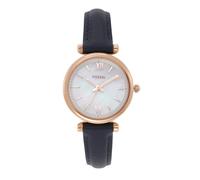 Fossil Carlie Reloj para mujer, movimiento de cuarzo con correa de acero o piel, Azul y tono oro rosa, 28MM