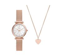 Fossil Carlie Reloj para mujer, movimiento de cuarzo con correa de acero o piel, Conjunto en tono oro rosa, 28MM