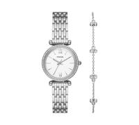 Fossil Carlie Reloj para mujer, movimiento de cuarzo con correa de acero o piel, Juego en tono plateado, 28MM