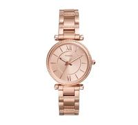 Fossil Carlie Reloj para mujer, movimiento de cuarzo con correa de acero o piel, Tono oro rosa con purpurina, 35MM