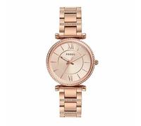 Fossil Carlie Reloj para mujer, movimiento de cuarzo con correa de acero o piel, Tono oro rosa con purpurina, 35MM