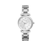Fossil Carlie Reloj para mujer, movimiento de cuarzo con correa de acero o piel, Tono plata con purpurina, 35MM