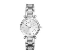 Fossil Carlie Reloj para mujer, movimiento de cuarzo con correa de acero o piel, Tono plata con purpurina, 35MM