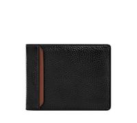 Fossil Cartera plegable de cuero para hombre con ventana de identificación abatible para hombre, Huntington Negro, Talla única, Cartera plegable con tapa para identificación
