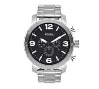 Fossil Reloj para hombre Nate, movimiento cronógrafo de cuarzo, caja de acero inoxidable plateado de 50 mm con correa de acero inoxidable, JR1353