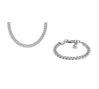 FOSSIL Collana e Bracciale Uomo Harlow, Acciaio Inossidabile Argento, Set