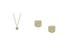 Fossil - Collar y pendientes de cadena con escudo de acero inoxidable en tono dorado para mujer