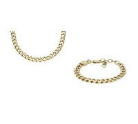 Fossil Collar y pulsera para hombre, acero inoxidable dorado, set