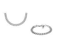 Fossil Collar y pulsera para hombre, acero inoxidable plateado, set