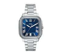 Fossil Reloj Crosby para Hombre, Movimiento de Cuarzo de Tres Agujas con Fecha y Correa de Acero Inoxidable, Tono Plata y Azul