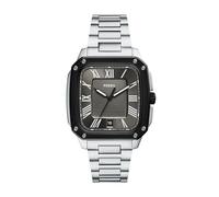 Fossil Crosby - Reloj de acero inoxidable con tres manecillas para hombre, Plata/Negro