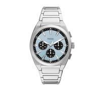 Fossil Everett - Reloj de cuarzo de acero inoxidable con tres manecillas para hombre, Plateado/Azul Hielo Chrono, 44 mm, Moderno