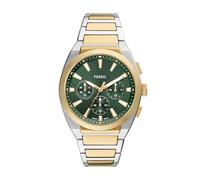 Fossil Everett - Reloj de Cuarzo de Acero Inoxidable para Hombre, Reloj de Tres manecillas para Hombre, Crono Dorado/Plateado/Verde, 44MM, Relojes