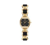 Fossil Harlow - Reloj Harlow de tres manecillas de cuero negro y acero inoxidable dorado para mujer