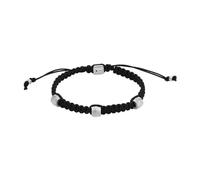 Fossil Hombre Bracelet, Pulsera de acero y piel con cierre corredizo, Negro