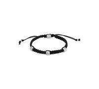 Fossil Hombre Bracelet, Pulsera de acero y piel con cierre corredizo, Negro