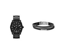 Fossil Hombre Machine Negro Acero Inoxidable Reloj y Townsman Cuero Pulsera, Set