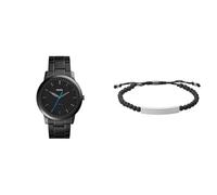Fossil Hombre Minimalist Negro Acero Inoxidable Reloj y Ellis Piedras Semipreciosas Pulsera, Set