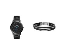 Fossil Hombre Minimalist Negro Acero Inoxidable Reloj y Townsman Cuero Pulsera, Set