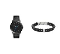 Fossil Hombre Minimalist Negro Acero Inoxidable Reloj y Townsman Piedras Semipreciosas Pulsera, Set