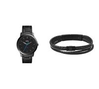 Fossil Hombre Minimalist Negro Acero Inoxidable Reloj y Townsman Pulsera, Set