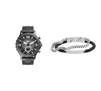 Fossil Hombre Nate Gris Acero Inoxidable Reloj y Ellis Plateado Pulsera, Set
