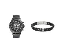 Fossil Hombre Nate Gris Acero Inoxidable Reloj y Townsman Negro Piedras Semipreciosas Pulsera, Set