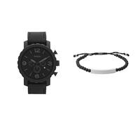 Fossil Hombre Nate Negro Cuero Reloj y Ellis Piedras Semipreciosas Pulsera, Set