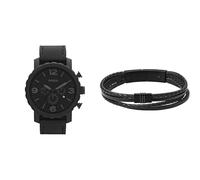 Fossil Hombre Nate Negro Cuero Reloj y Townsman Acero Inoxidable Pulsera, Set