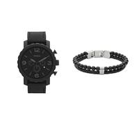 Fossil Hombre Nate Negro Cuero Reloj y Townsman Piedras Semipreciosas Acero Inoxidable Pulsera, Set