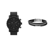Fossil Hombre Nate Negro Cuero Reloj y Townsman Pulsera, Set