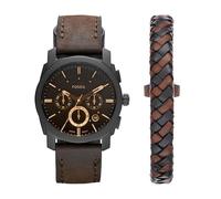 Fossil Reloj para hombre Machine, movimiento cronógrafo de cuarzo, 42mm Caja de acero negro con correa de piel, FS5251SET, 42MM, Marrón Oscuro